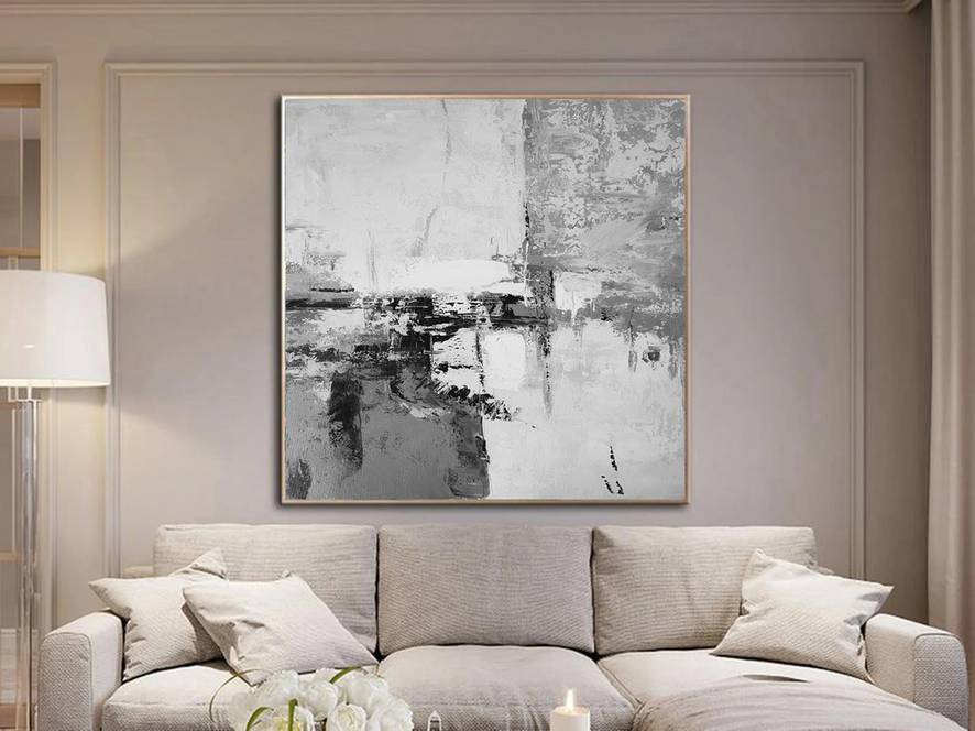 Days Hand-painted White Bedroom Gtay Abstract Canvas Artwork L8L76